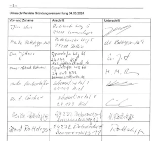 Auszug aus den Unterlagen zur Gründung des Spitzclubs